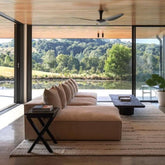 Cosmos Chaise Modular sofa setting upholstered in Oatmeal fabric